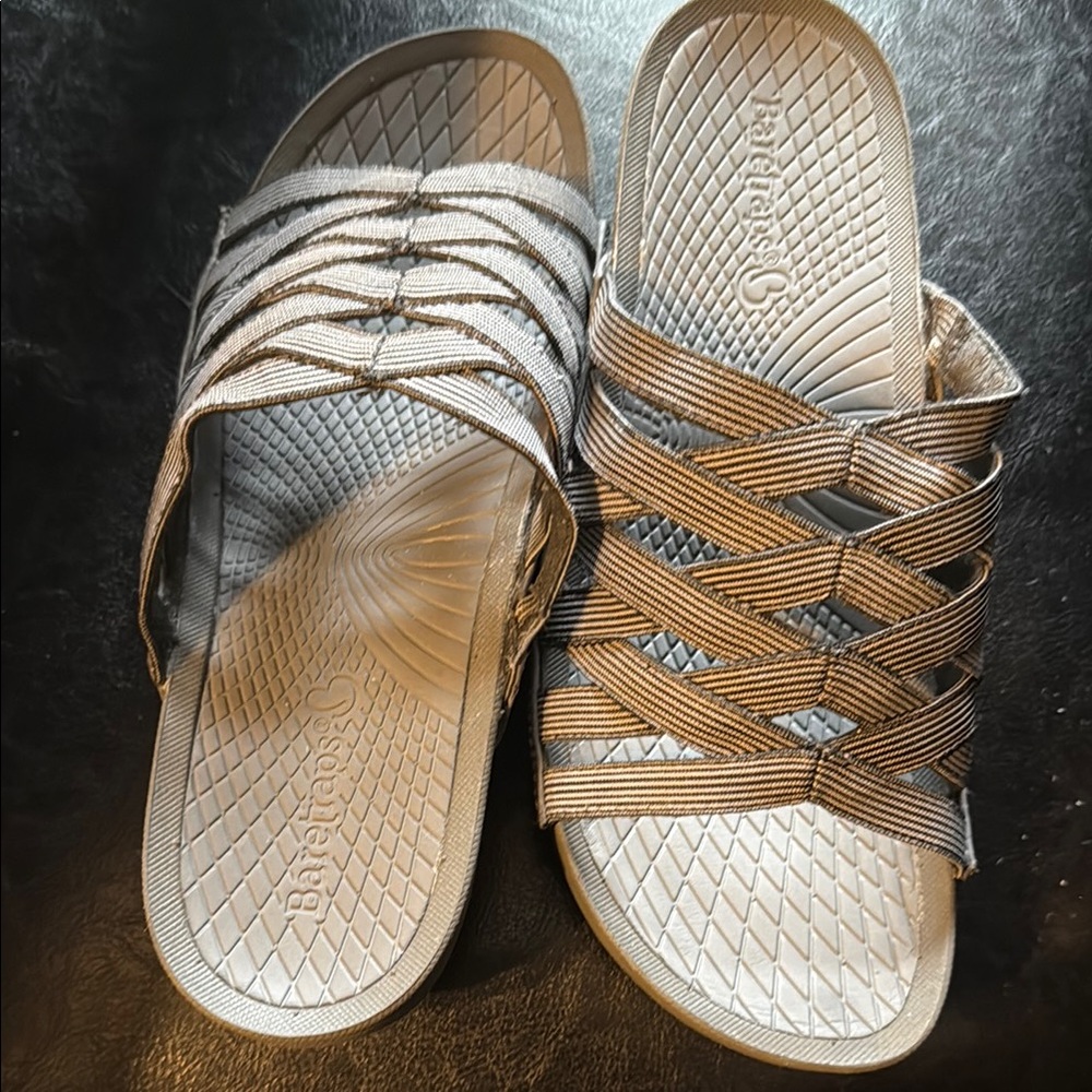 BareTraps Gray Sandals with Crisscross Straps